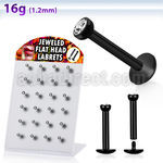 brlbkc black anodized 316l labret w jewel head thread plate