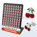 brmch silver earring stud with enamel painted cherry top
