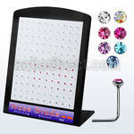 brnsmm silver nose stud with assorted color round crystal top