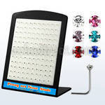 brnspm silver nose stud with round prong colored crystal top