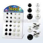brper3 board of 316l steel earring stud with b w pearl ball