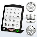 brpg143 board w steel screwfit flesh tunnel w biohazard logo