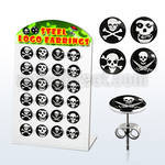 brser12 board of 316l steel ear studs with assorted skull logos