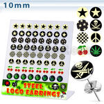 brser14 stainless steel earring stud with assorted logo tops