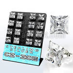 brszq12 silver ear stud with 12mm clear prong square cz stone