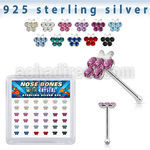 bxbufm36 silver nose bones 22g butterfly crystals colors 36