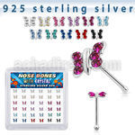 bxbutm36 silver nose bones 22g butterfly crystals 36