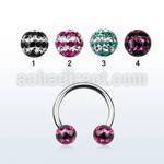 cbfr5d 316l steel circular barbell with tri line crystal ball