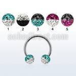 cbfr6e 316l steel circular barbell w 2 color multicrystal ball