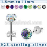 czrdm silver ear studs with round prong set cz stone