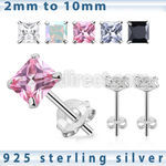 czsqm silver ear studs with square prong set cz stone