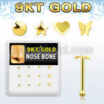 d9gnb16 box w 9kt gold nose bones with mixed plain tops