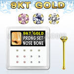 d9gnb17 9kt gold nose bone w 2mm prong set round mixed cz stone