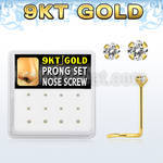 d9gsc11 box w 12 pcs of 9kt gold nose screw w 1.5 2mm clear cz