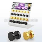 dacb103 board of black gold anodized 316l steel fake plugs