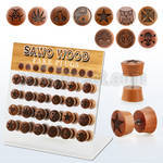 dacb218 display w 24 pcs of assorted logo wood fake plugs