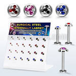 dacb227 steel internall labret multi crystals tri star flat top