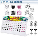 dacb98 board of steel ear stud w round square prong cz