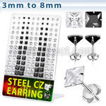 deqzg4 316l steel ear stud w 3 8mm square prong cz stone