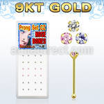 dgbz9m 9k gold nose bone with 1 5mm round colored prong cz