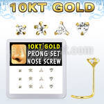 dgisc13 box w 10kt gold nose screws w 3 mm special shape cz tops