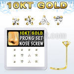 dgisc3 box w 12 pc of 10kt gold nose screw w assorted shapes cz