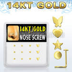 dgsc4 14kt gold nose screw with assorted shaped tops