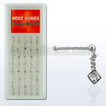 dnbdc3 box of silver nose bones with a dangling square crystal