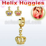 ehgz590 pendiente huggie helix acero inoxidable oro colgante corona zirconia oro & venta por mayor
