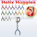 ehh669 steel helix huggie w crystal studded wish bone design 