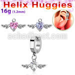 ehhz367 helix huggie w a dangling heart shaped cz w wings