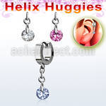 ehhz372 helix huggie w a dangling round cubic zirconia stone