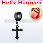 ehkcro black stainless steel helix huggie dangling steel cross