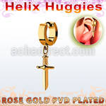 ehr768 rose gold steel helix huggie earring w a dangling dagger