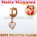 ehrz419 rose gold steel helix huggie w dangling heart w round cz