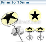 er199 pair of steel ear studs with black star on white logo