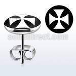 er202 pair of stainless steel ear studs with iron cross logo