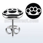 er207 pair of stainless steel earring studs with brass knuckle
