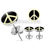 er208 pair of stainless steel earring studs with peace sign
