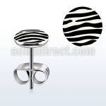 er232 pair of stainless steel ear studs w b w zebra stripes