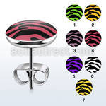 er240 pair of steel ear studs w assorted color zebra stripes