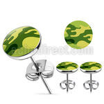 er257 pair of stainless steel ear studs w camouflage logo