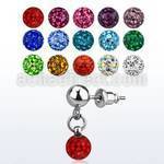 er263 316l steel ear stud w dangling ferido multicrystal ball