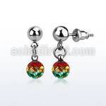 er263r 316l steel ear stud with dangling ferido rasta ball