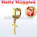 er268cg gold plated steel huggie earring with cross dangling