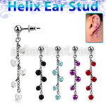 erbd10 316l steel helix ear stud ball with multi pearl chain