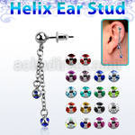 erbd11 316l steel helix ear stud ball w multi jewel balls