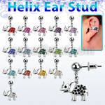 erbd467 316l steel ear stud ball with crystal elephant
