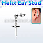 erbd768 ball shaped steel helix ear stud w dangling dagger