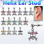 erbd8 316l steel helix ear stud ball w crystal studded skull
